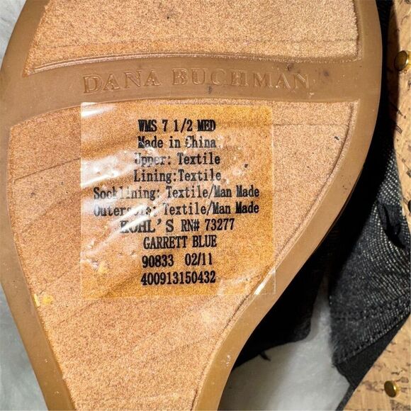 Dana Buchman Women's 7.5 Blue Denim Stud Open Toe Cork Wedge Sandals Espadrille - Picture 9 of 12